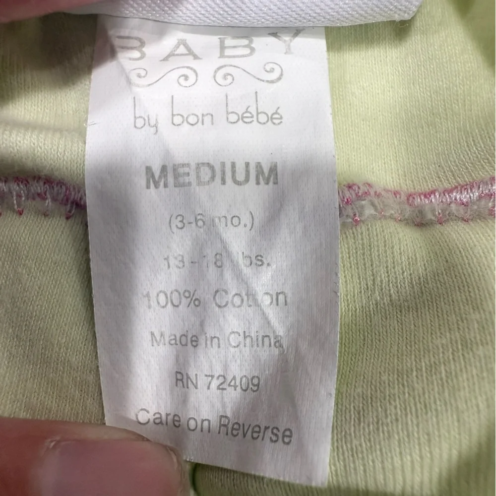 Y2K Bon Bebe Soft Pink & Green Baby Outfit with Matching Bib Size 3-6 Month